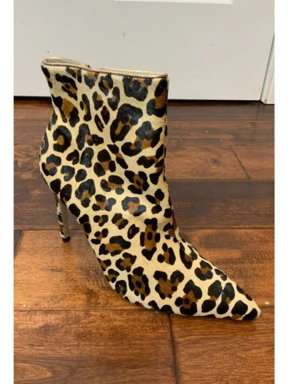 Charlotte Olympia Tan Brown Leopard Print Calf Hair Heel Ankle Booties, Size 10